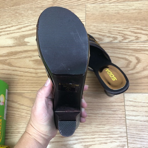 SODA Brown Satin Fabric Mule or Clog with Heel - Picture 6 of 10